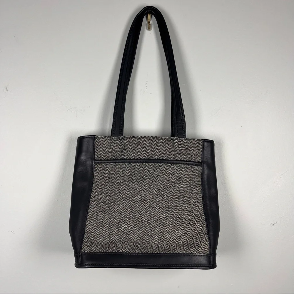 Coach Y2K Bleecker Satchel Gray Wool Leather Bag Herringbone Purse Academia - Picture 9 of 11